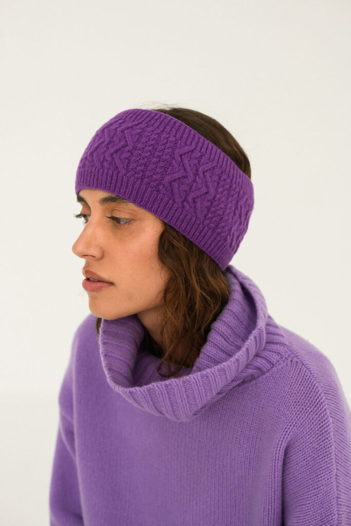 Dámská fialová čelenka z kašmíru a vlny