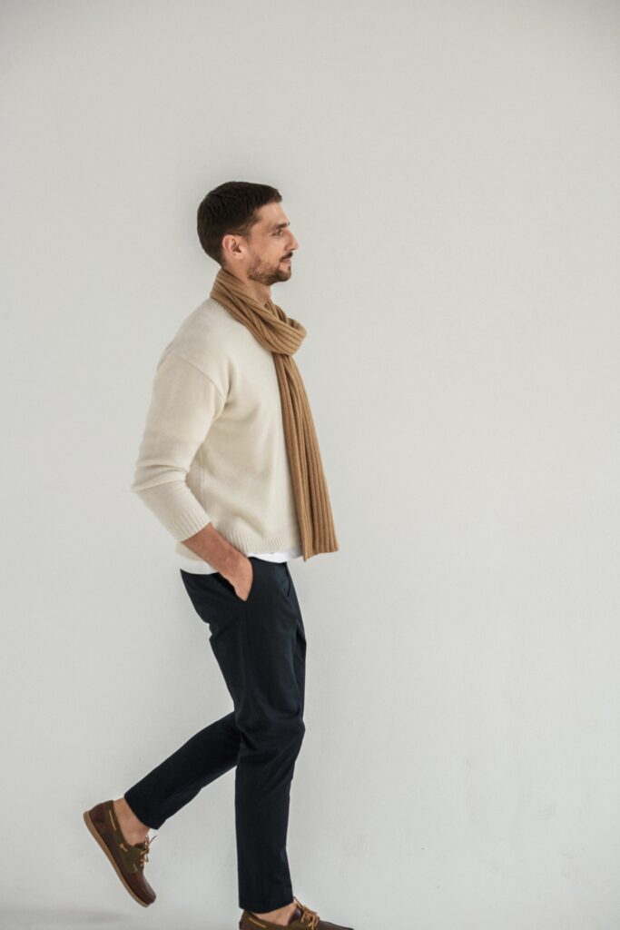 Pánský bílý vlněný svetr s kašmírem